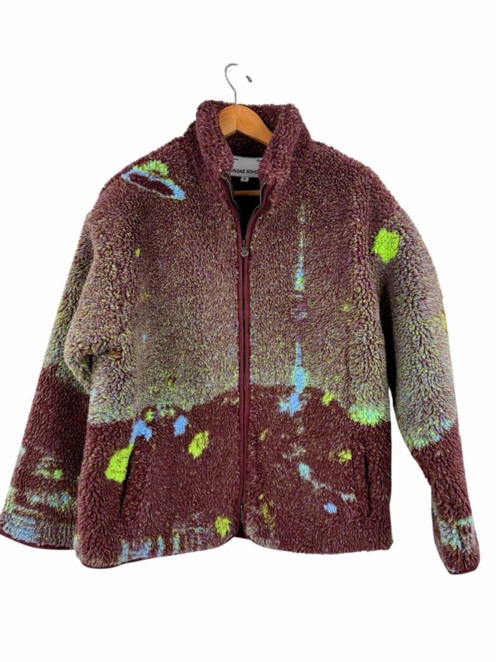 SUNDAE SCHOOL Unisex Maroon Namsan Tower Sherpa Full Zip Fleece Jacket SM